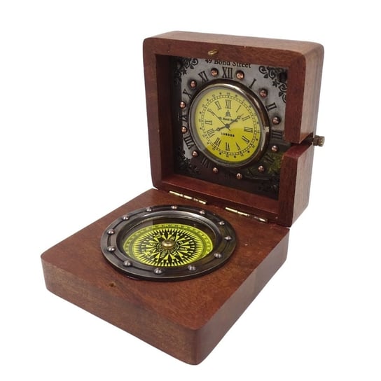 Kompas Retro i Zegar w pudełku drewnianym - NC2030 GIFTDECO