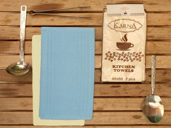 Komplet 2 szt ręczników kuchennych bawełnianych waffle MEDLEY blue 40x60 cm - Niebieski || Kremowy Darymex