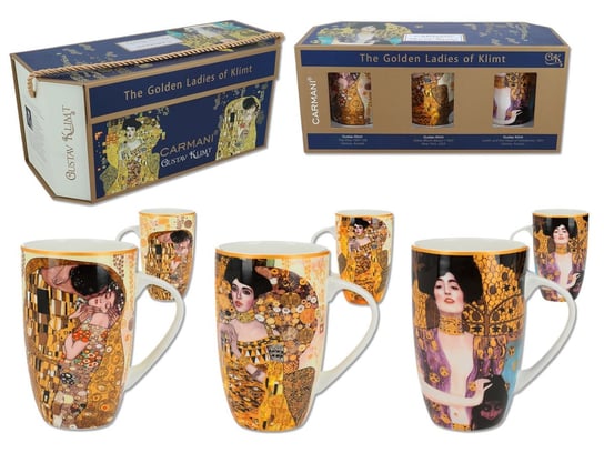 Komplet 3 kubków porcelanowych G. Klimt, Pocałunek, Adela, Judyta 400 ml, Carmani Carmani