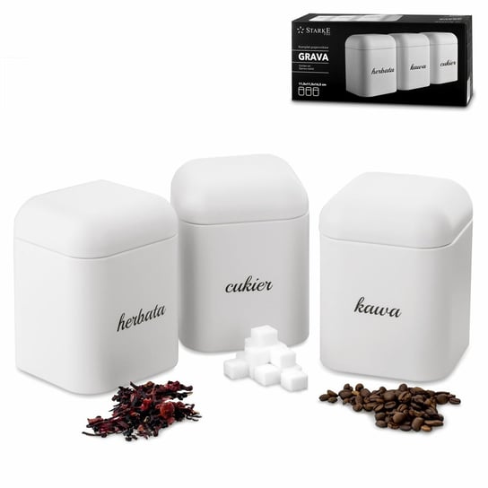 Komplet 3 pojemników Starke Pro Grava Kawa Herbata Cukier biały Starke PRO