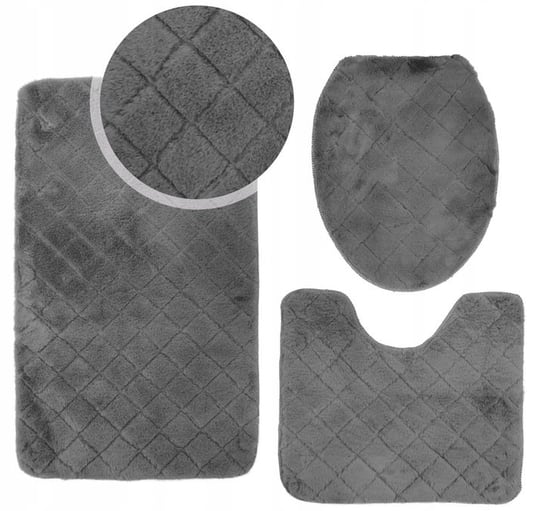 Komplet 3cz pluszowych dywaników łazienkowych OSLO TPR DESIGN 45X75 C.SZARY Kontrast