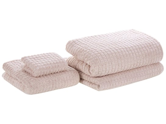 Komplet 4 ręczników bawełnianych frotte różowy ATAI Beliani