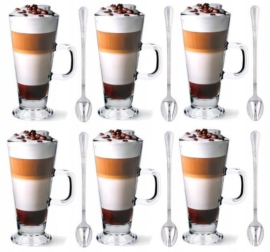 Komplet 6szt. szklanek do kawy latte + łyżeczki MATKAM