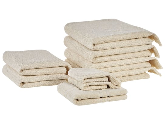 Komplet 9 ręczników bawełnianych frotte beżowy ATIU Beliani