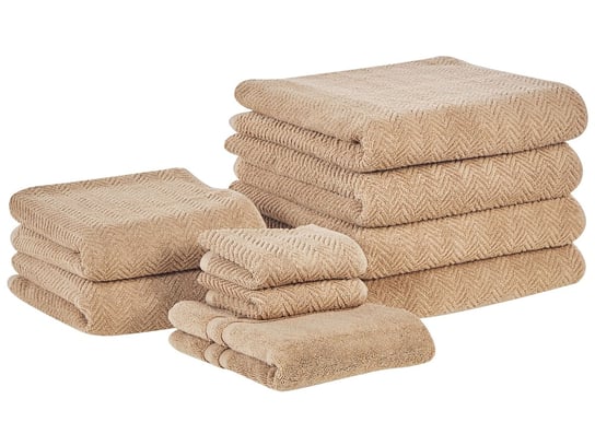 Komplet 9 ręczników bawełnianych frotte beżowy MITIARO Beliani