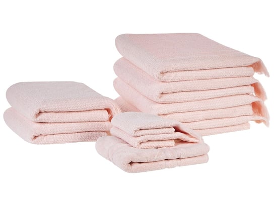 Komplet 9 ręczników bawełnianych frotte różowy ATIU Beliani