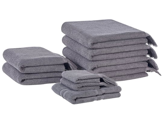 Komplet 9 ręczników bawełnianych frotte szary ATIU Beliani