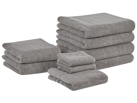 Komplet 9 ręczników bawełnianych frotte szary MITIARO Beliani