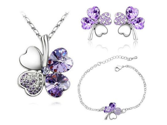 Komplet biżuterii koniczynki fioletowe prezent Lovrin