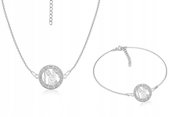 Komplet biżuterii srebrnej rodowanej zodiak Wodnik Nefryt