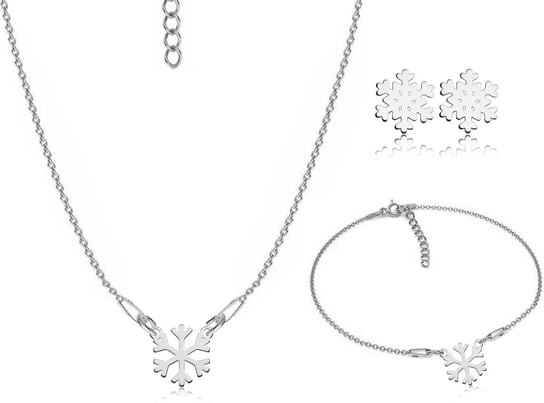 Komplet biżuterii srebrnej śnieżynka Nefryt