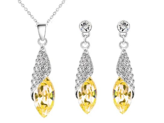 Komplet biżuterii szampańskie łezki eleganckie żółte krople na prezent Lovrin