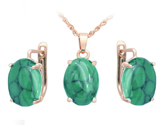 Komplet biżuterii z owalnym zielonymi kamieniem Lovrin
