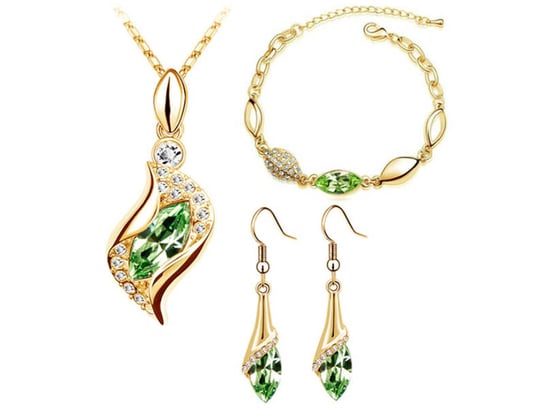 Komplet Biżuterii Z Zielonymi Cyrkoniami Łezki Lovrin