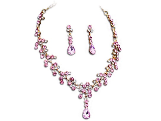 Komplet biżuterii zdobiony różowymi cyrkoniami Lovrin