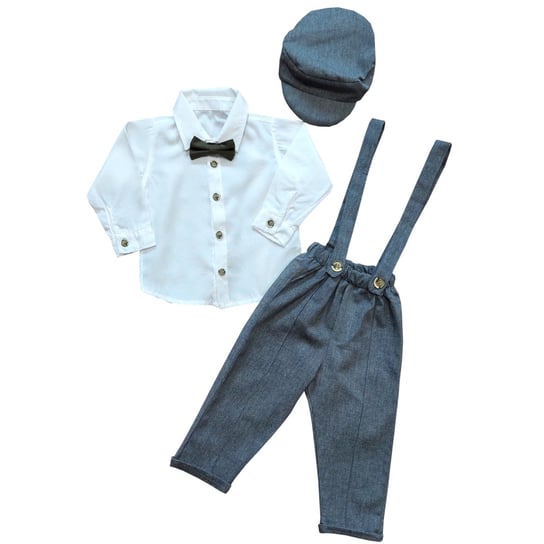 Komplet chłopięcy garnitur 4cz koszula spodnie muszka czapka szary/khaki Murat Baby