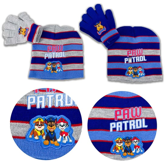 Komplet dziecięcy zimowy czapka + rękawiczki Psi Patrol niebieski CIEPŁY Setino