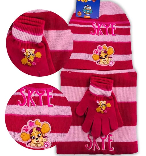 Komplet dziecięcy zimowy czapka szalik rękawiczki Psi Patrol różowy CIEPŁY Setino