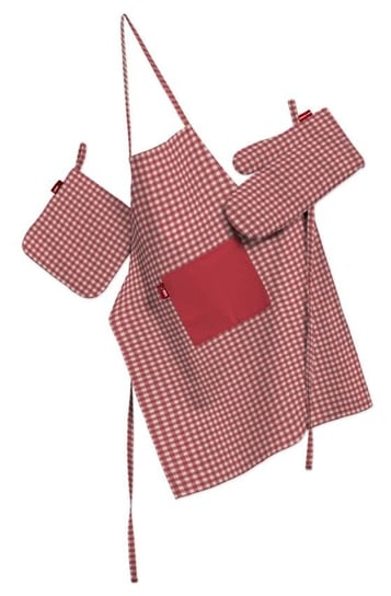 Komplet Kuchenny, fartuch, rękawica i łapacz DEKORIA, czerwono biała krateczka Dekoria