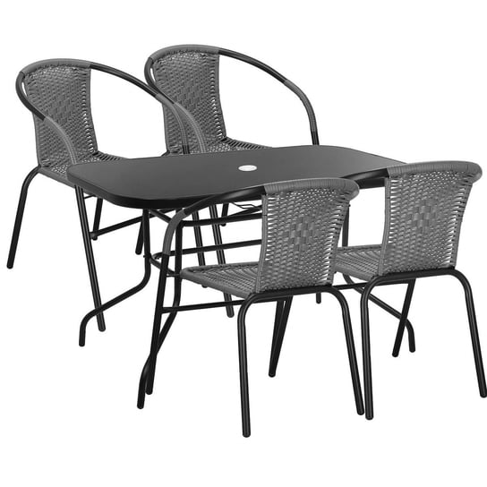 Komplet mebli ogrodowych stół 120 x 70 cm prostokątny i krzesła metalowe 4 szt. zestaw na balkon czarno-szary Springos