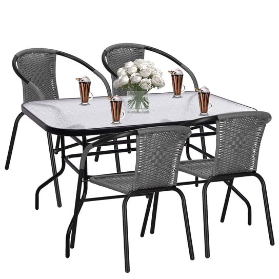 Komplet mebli ogrodowych stół 140 x 70 cm prostokątny i krzesła metalowe 4 szt. zestaw na balkon czarno-szary Springos