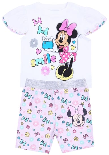 Komplet niemowlęcy: biała bluzeczka + różowe spodenki z błyszczącą gumką w pasie Myszka Minnie Disney 0-3 m 62 cm Disney