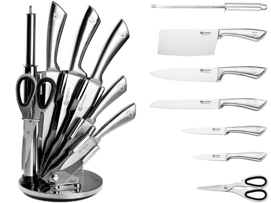 Komplet noży stalowych Edenberg EB 600 kuchenne zestaw w stojaku srebrne Edenberg