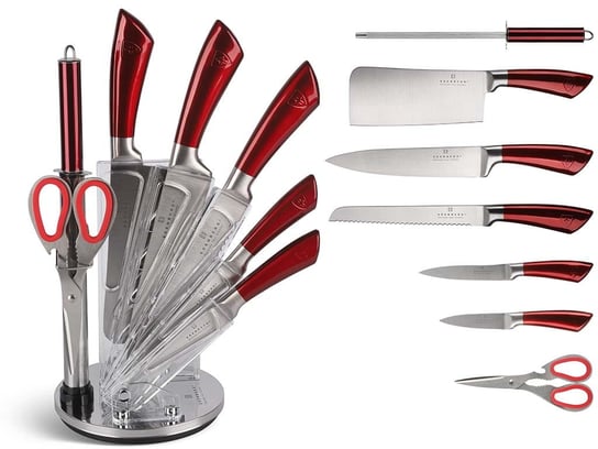 Komplet noży stalowych Edenberg EB 804 kuchenne zestaw w stojaku czerwone Edenberg