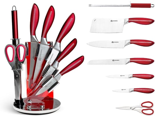 Komplet noży stalowych Edenberg EB 911 kuchenne 8 elementów czerwone, zestaw Edenberg