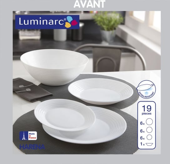 Komplet obiadowy LUMINARC Harena, szkło hartowane, 19 elementów Luminarc