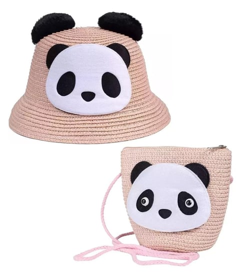 Komplet pleciony kapelusz uszy panda + torebka Agrafka