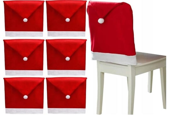 Komplet pokrowców na krzesło TUTUMI Czapka Mikołaja, czerwony, 6 szt. Tutumi