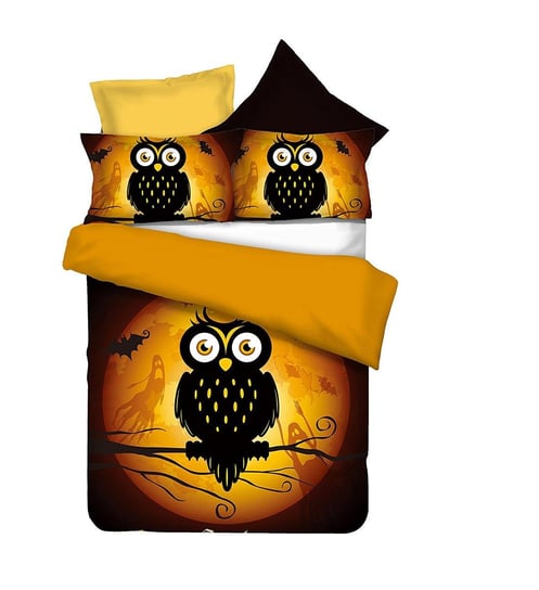 Komplet pościeli Owls Ghoststory, czarno-pomarańczowy, 155x220 cm + poszewka, 80x80 cm DecoKing