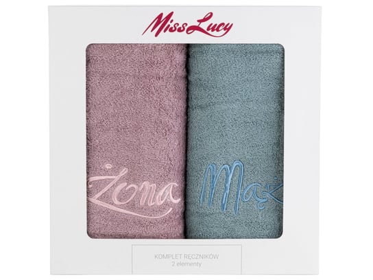 Komplet ręczników bawełnianych Miss Lucy Mąż i Żona 70 x 140 cm róż i mięta 2 elementy Miss Lucy