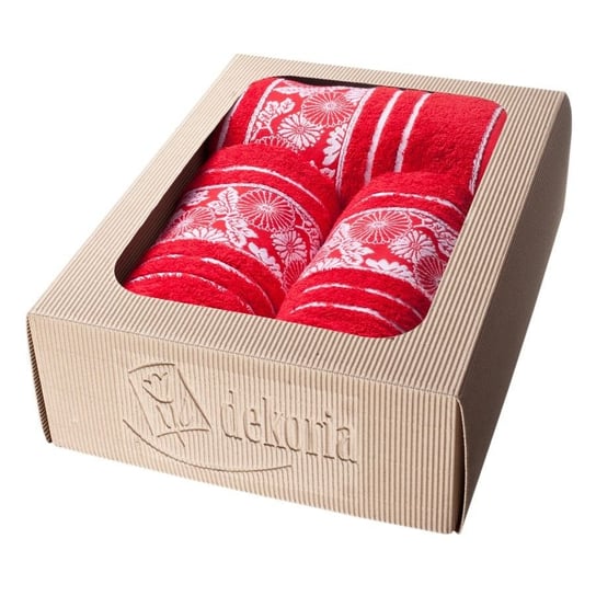 Komplet ręczników DEKORIA Castelo, zestaw prezentowy, czerwony, 3 szt. Dekoria
