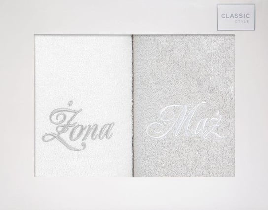 Komplet ręczników Mąż Żona 2x50x90 biały srebrny - 2 szt. 50 X 90 cm Eurofirany