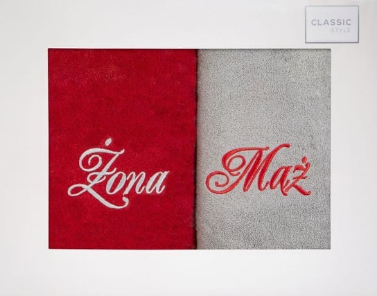 Komplet ręczników Mąż Żona 2x50x90 popiel czerwony - 2 szt. 50 X 90 cm Eurofirany