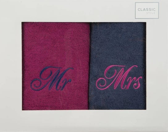 Komplet Ręczników Mr Mrs 2 2 szt. 50 x 90 Amarant Eurofirany