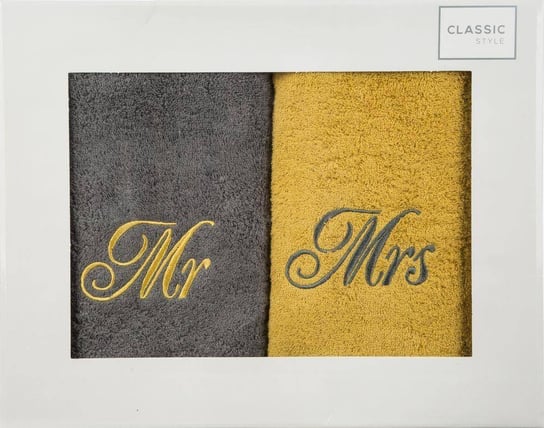 Komplet Ręczników Mr Mrs 2 2 szt. 70 x 140 Stalowy Eurofirany