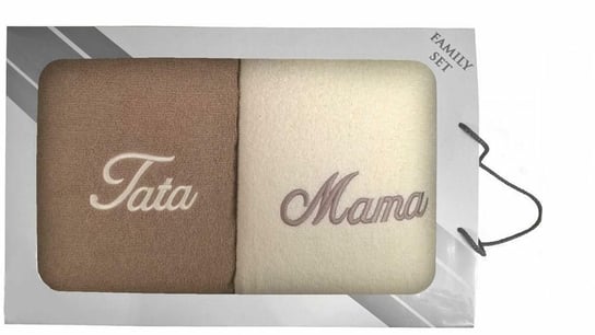 Komplet ręczników w pudełku 2 szt 50x100 Mama Tata kremowy beżowy Extrapościel