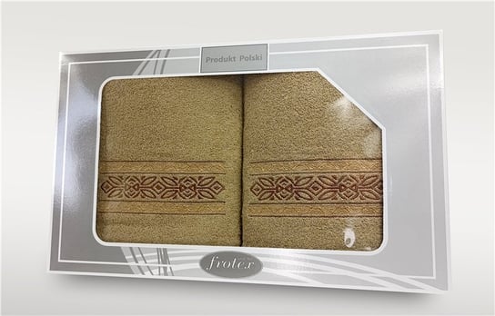 Komplet ręczników w pudełku 2 szt 50x90 70x140 Gift beżowy Frotex Greno