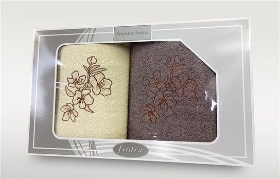 Komplet ręczników w pudełku 2 szt 70x140 Gift kremowy brązowy Frotex Greno