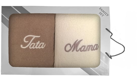Komplet ręczników w pudełku 2 szt 70x140 Mama Tata kremowy beżowy Extrapościel