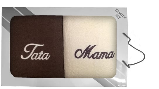 Komplet ręczników w pudełku 2 szt 70x140 Mama Tata kremowy brązowy Extrapościel