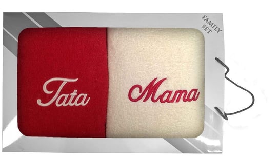 Komplet ręczników w pudełku 2 szt. 70x140 Mama Tata kremowy czerwony 23 Extrapościel