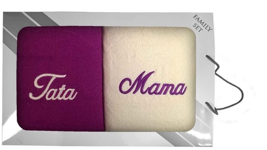 Komplet ręczników w pudełku 2 szt. 70x140 Mama Tata kremowy liliowy 25 Extrapościel