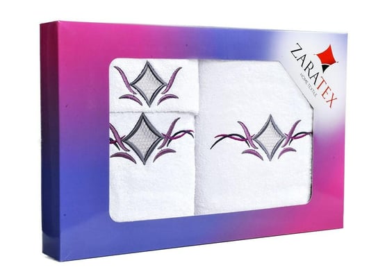 Komplet ręczników w pudełku 3 szt Lotos biały 30x50 50x90 70x140 400g/m2 ZARATEX