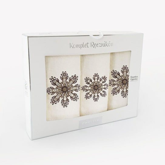 Komplet ręczników w pudełku 3 szt Rozeta ekri kwiatki Zwoltex
