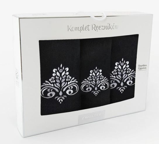 Komplet ręczników w pudełku 3 szt Sułtan czarny ornament Zwoltex