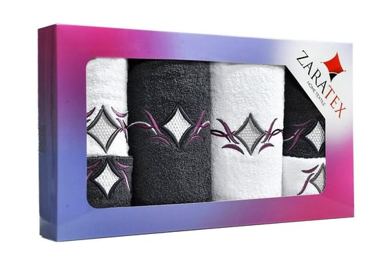 Komplet ręczników w pudełku 6 szt Lotos biały grafitowy po 2szt. 30x50 50x90 70x140 400g/m2 ZARATEX
